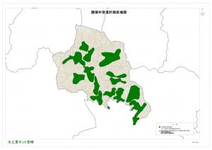 1号事業及び2号事業の区域を緑色で示した諸塚村促進計画区域図