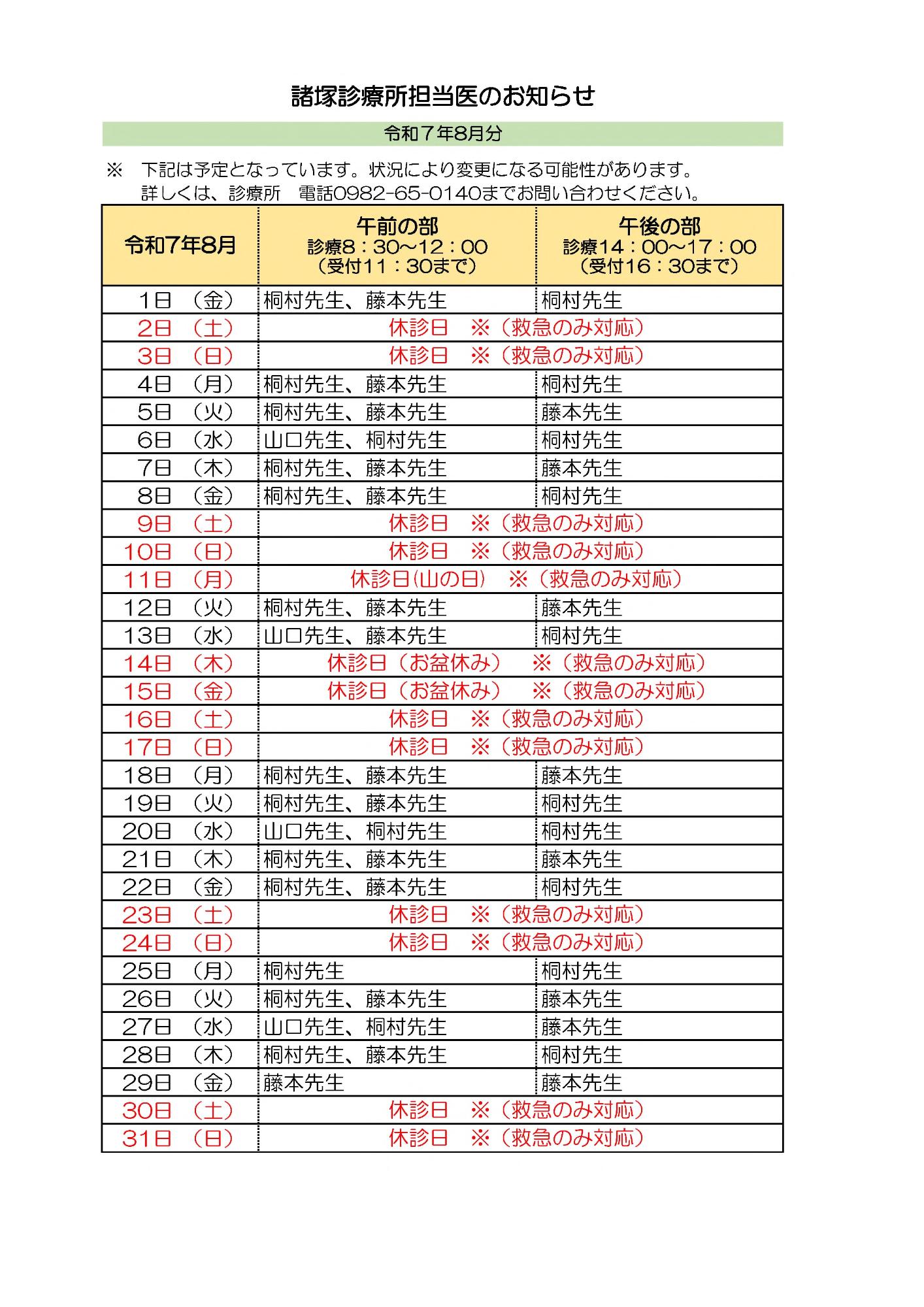 8月担当医